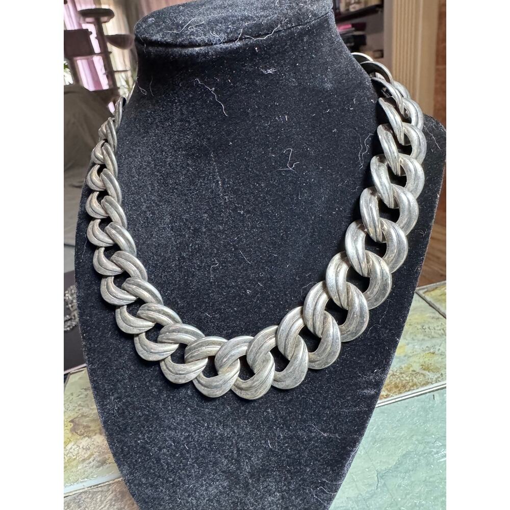Vintage Brutalist Sculptural Silver Necklace 18” Statement Collar 60s/70s